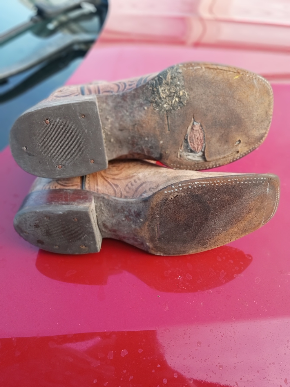 Brown Leather Cowboy Boots - Distressed Sole